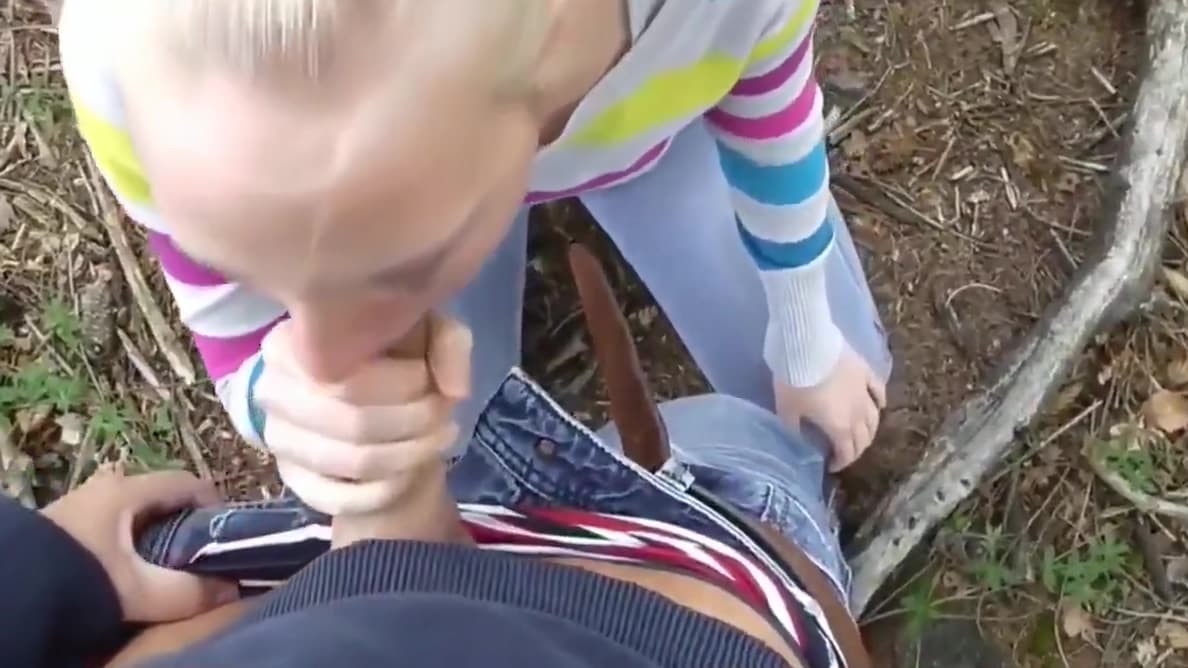 Horny Blonde Sucks Big Cock in the Woods_main_thumbnail
